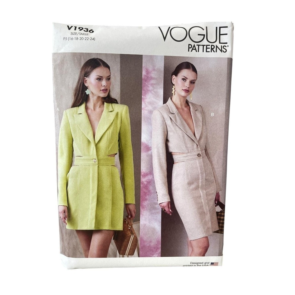 Vogue V1936 Blazer Dress Mini Midi Cut Out Waist F5 16-24 Modern